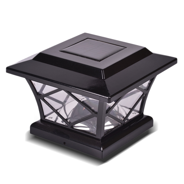 2211-F10 BL Solarbetriebene LED-Pfostenkappenleuchte für den Außenbereich mit schwarzem Rautenmuster 2211-F10 BL Solarbetriebene LED-Pfostenkappenleuchte für den Außenbereich mit schwarzem Rautenmuster